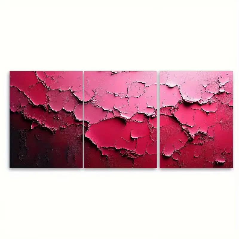 3pcs Mysterious Abstract Red Pink Metal Print Ready to Hang Art