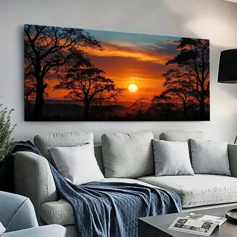 Golden Sunset Silhouette wall canvas office home room framed 120x60cm - Bella Home Decor