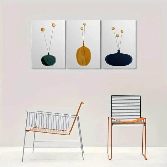 3pcs Modern Abstract Geometric Shapes and Neutral Metal Print Ready to Hang Art