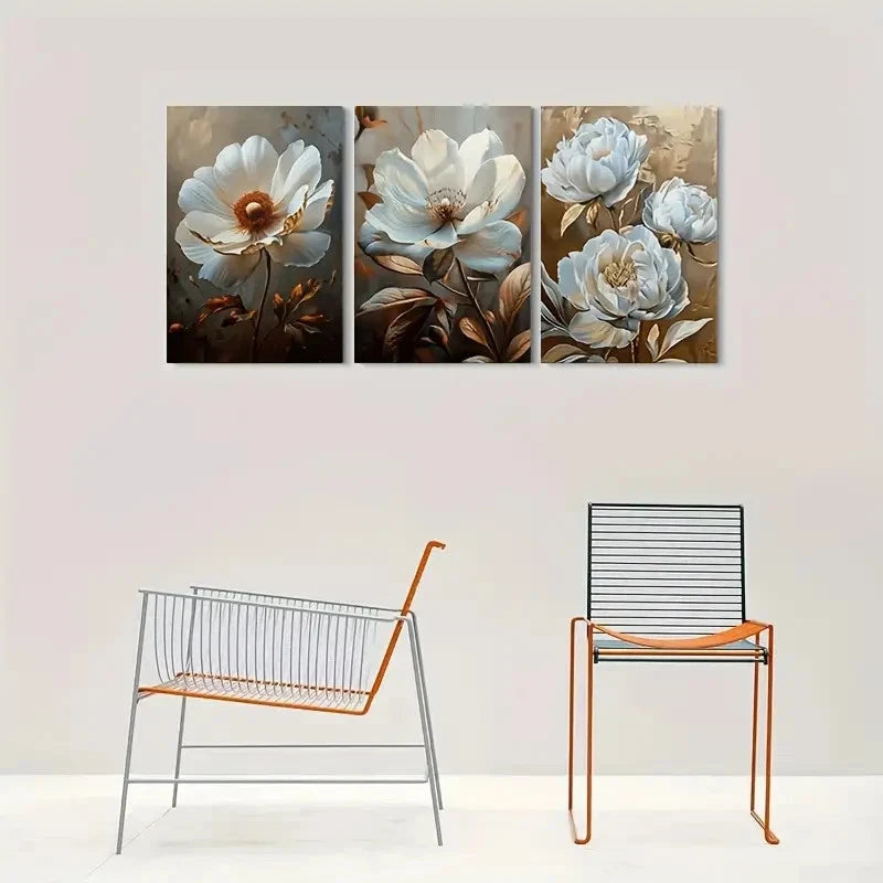 3pcs Modern Abstract White Floral Wall Art Set Canvas Framed 40x60cm - High Quality Print 100% Australian Made Wall Canvas Ready to Hang