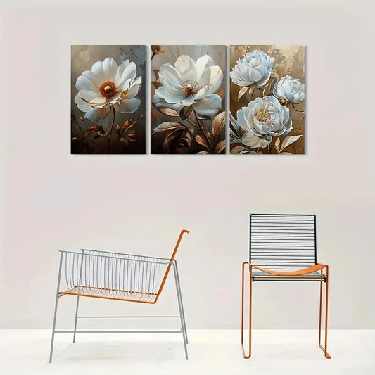 3pcs Modern Abstract White Floral Wall Art Set Canvas Framed 40x60cm - High Quality Print 100% Australian Made Wall Canvas Ready to Hang