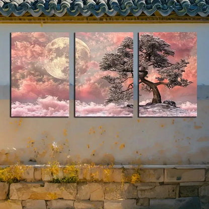 3pcs Red Pine Tree Stands Firm in The Winter Scene Metal Print Ready to Hang Art