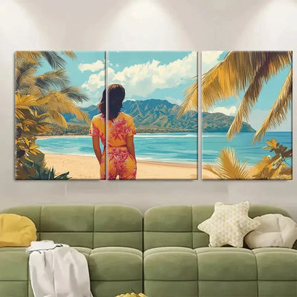 3pcs Hawaii Beach Poster - Tropical Palm Tree Metal Print Ready to Hang Art