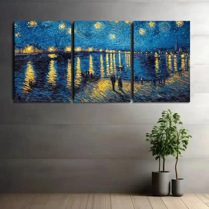 3pcs Starry Night Over River with Reflections Metal Print Ready to Hang Art