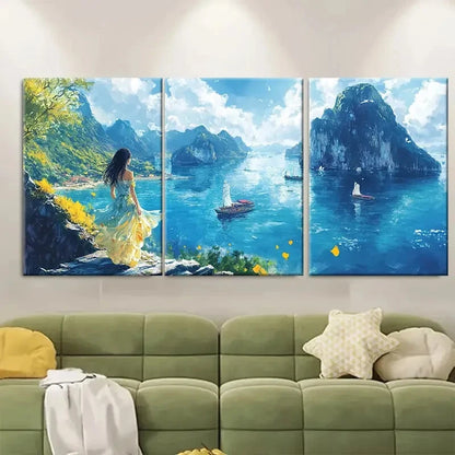 3pcs Featuring Lush Greenery Majestic Mountains Metal Print Ready to Hang Art