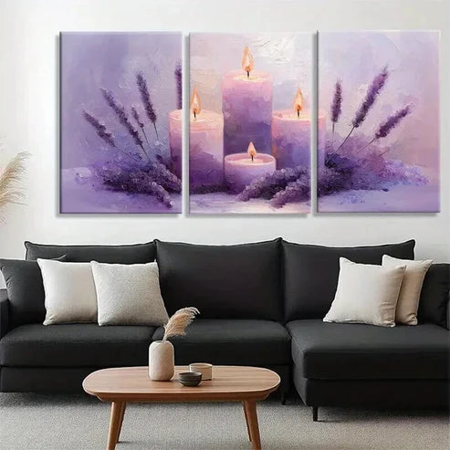 3pcs Purple Hues Candle Atmosphere Perfect  Wall  Art Set Canvas Unframed - High Quality Print 100% Australian Made Wall Canvas (