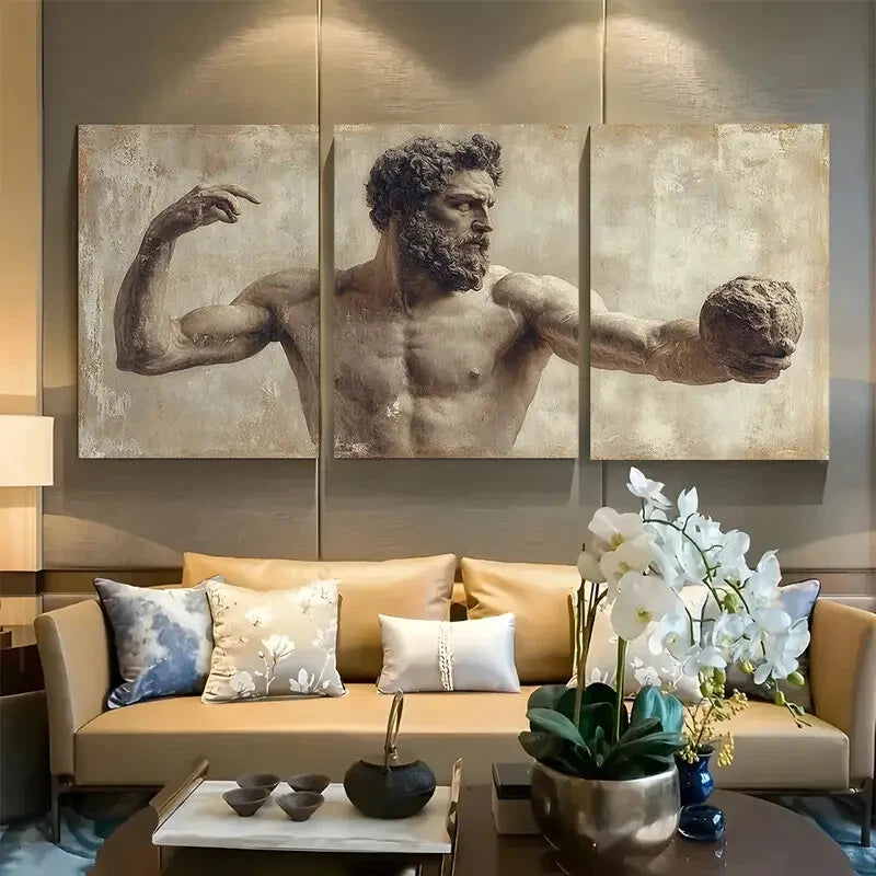 3pcs Greek Discobolus Statue Metal Print Ready to Hang Art