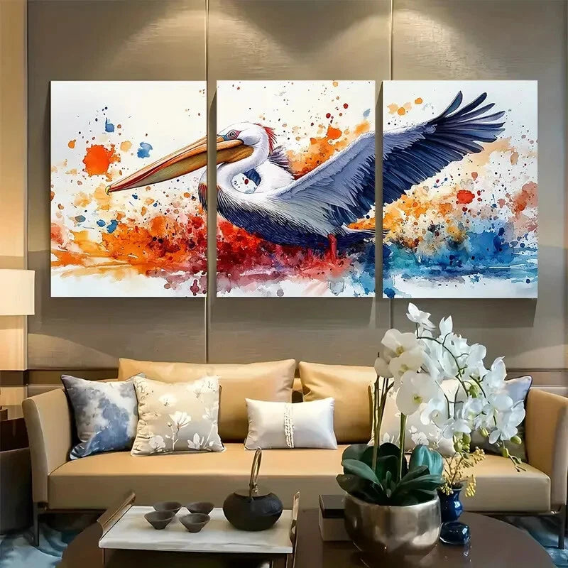 3pcs Pelican Watercolor Bird Design Metal Print Ready to Hang Art
