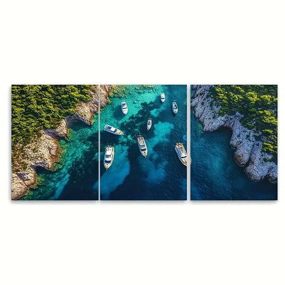 3pcs Yachts in Narrow Cove Vis Island Croatia Metal Print Ready to Hang Art