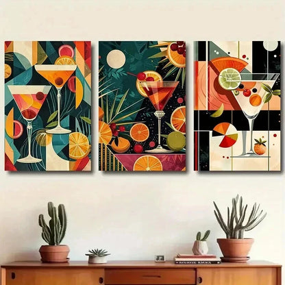 3pcs Vibrant Martini & Citrus Fruit Prints Wall Art Set Canvas Framed 40x60cm - High Quality Print 100% Australian Made Wall Canvas Ready to Hang