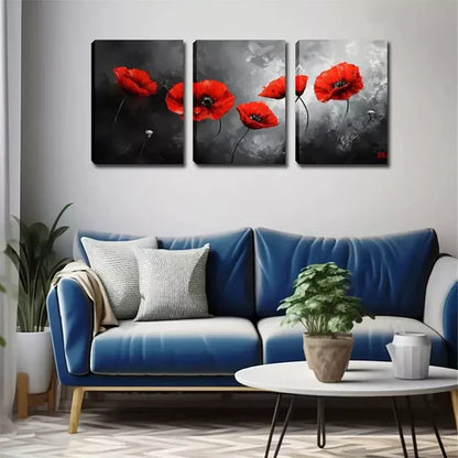 3pcs Deep Red Flowers Wall Art Canvas Unframed - High Quality Print 100% Australian Made Wall Canvas