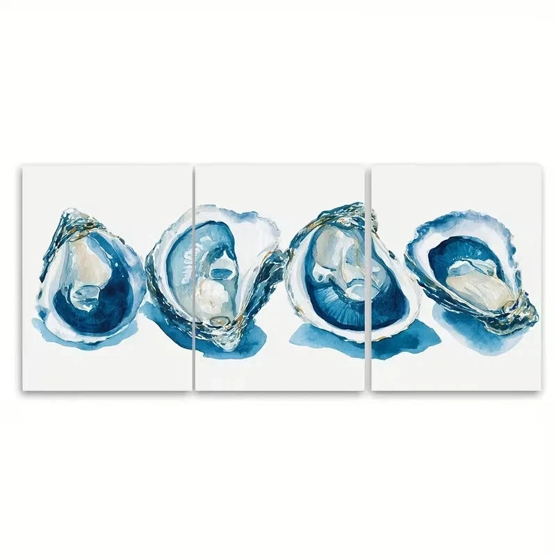 3pcs Coastal Oyster Watercolor Wall Art Set Canvas Framed 50x70cm – High Quality Print 100% Australian Made Wall Canvas Ready to Hang