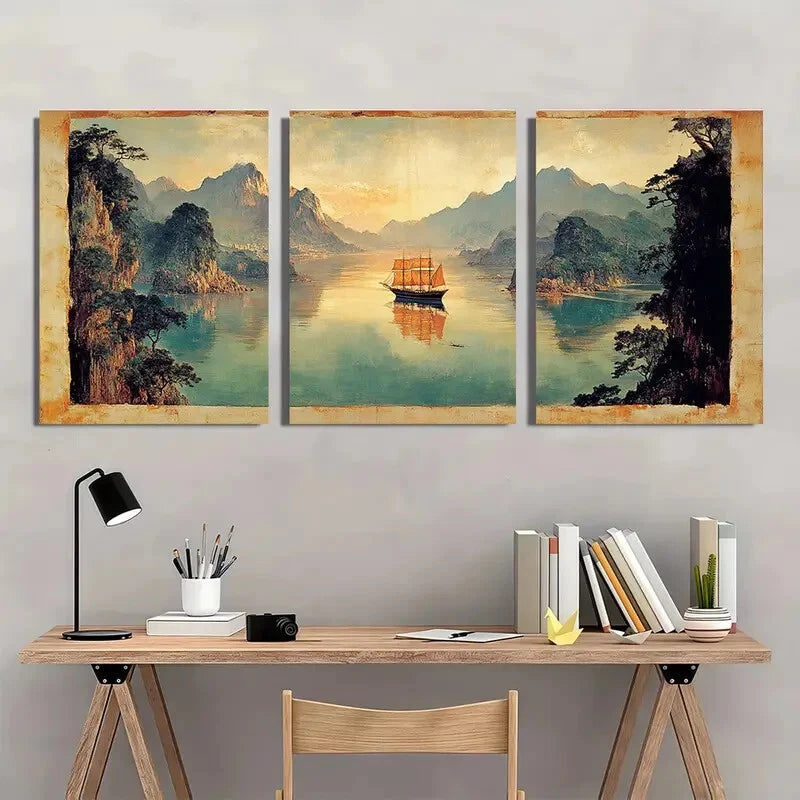 3pcs Vintage Blue Wildflower Botanical Metal Print Ready to Hang Art