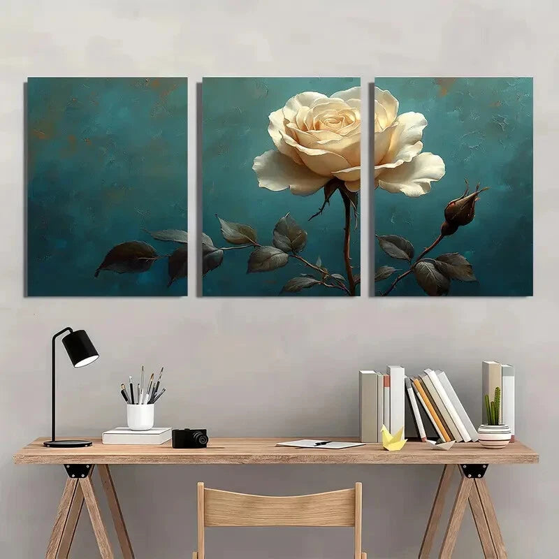 3pcs White Rose Flower Art Rose Painting Print Metal Print Ready to Hang Art