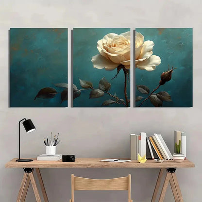 3pcs White Rose Flower Art Rose Painting Print Metal Print Ready to Hang Art