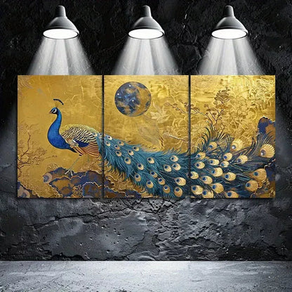 3pcs Peacock & Moon Art Canvas Framed 60x90cm - High Quality Print 100% Australian Made Wall Canvas Ready to Hang