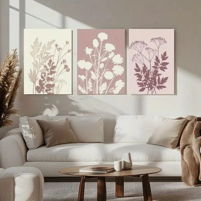3pcs Botanical Silhouette Wildflower & Herb Design Metal Print Ready to Hang Art