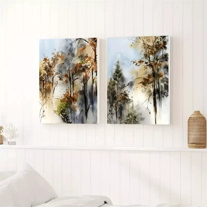 2pcs Forest Nature Abstract Landscape Tree Woodland Framed 50x75cm - High Quality Print 100% Australian Made Wall Canvas Ready to Hang