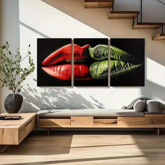 3pcs Red Lips Abstract Art Contrast Colors Metal Print Ready to Hang Art