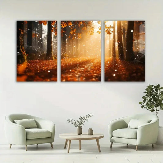 3pcs Sunset Autumn Forest Accent Metal Print Ready to Hang Art