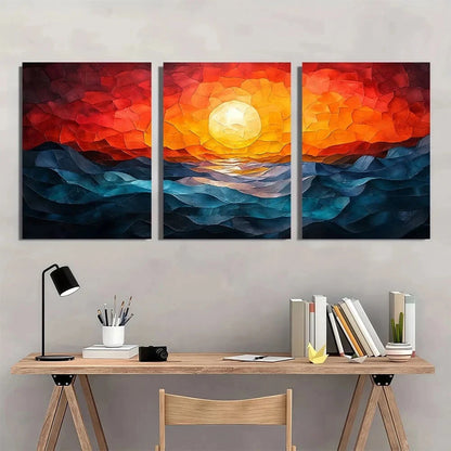 3pcs Sunset Mosaic Abstract Colourful Metal Print Ready to Hang Art