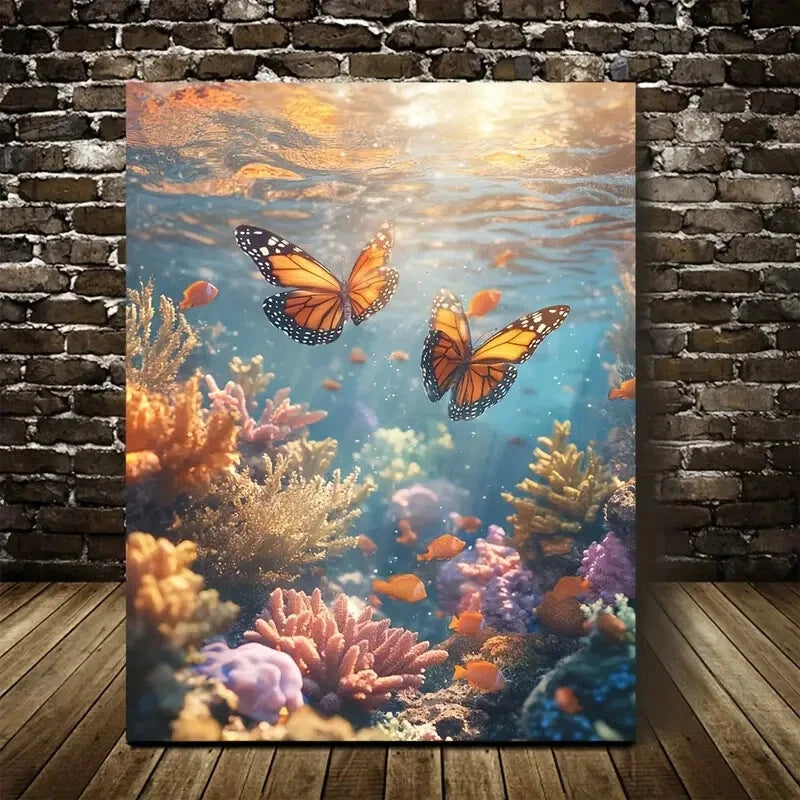 Scene of Butterfly Playing Together Underwater 40x60cm Metal Print Ready to Hang