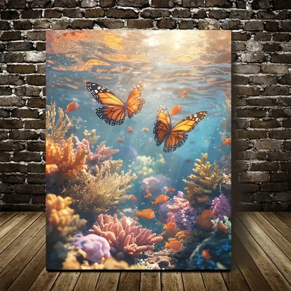 Scene of Butterfly Playing Together Underwater 40x60cm Metal Print Ready to Hang