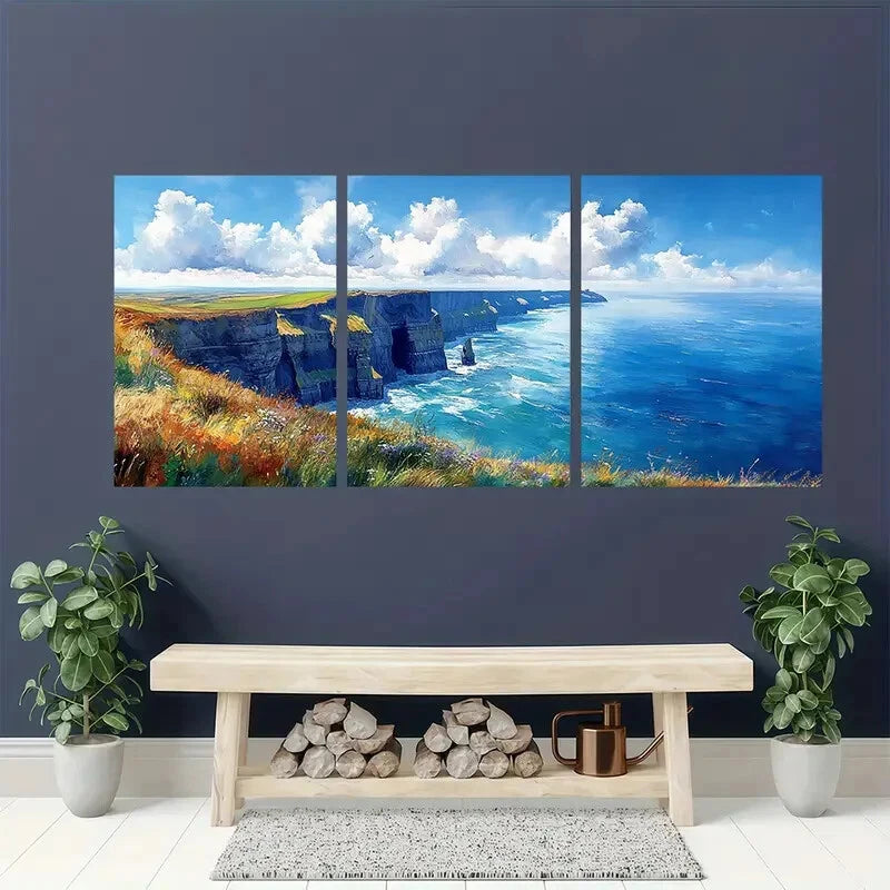 3pcs m Ireland Painting Cliffs of Moher Watercolor Metal Print Ready to Hang Art