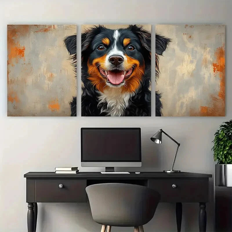 3pcs Australian Shepherd Dog Illustration Metal Print Ready to Hang Art
