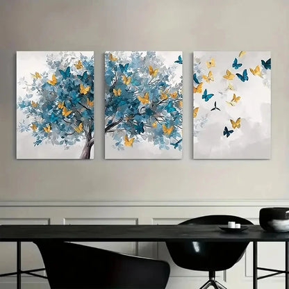 3pcs Abstract Art Depicting a Tree of Butterflies Metal Print Ready to Hang Art