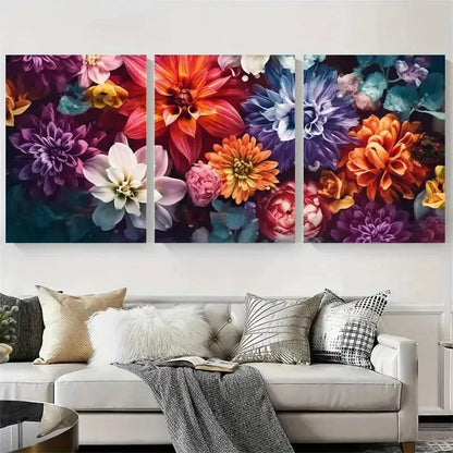 3pcs Abstract Colorful Dahlia Bouquet Metal Print Ready to Hang Art