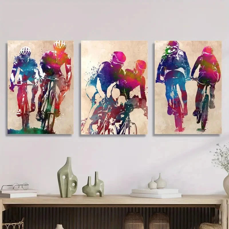 3pcs Mountain Bike Watercolor Art, Bicycle Metal Print Ready to Hang Art