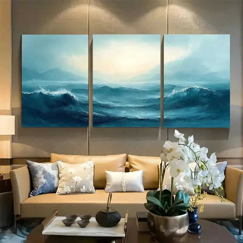 3pcs Ocean with Sky View Design Metal Print Ready to Hang Art