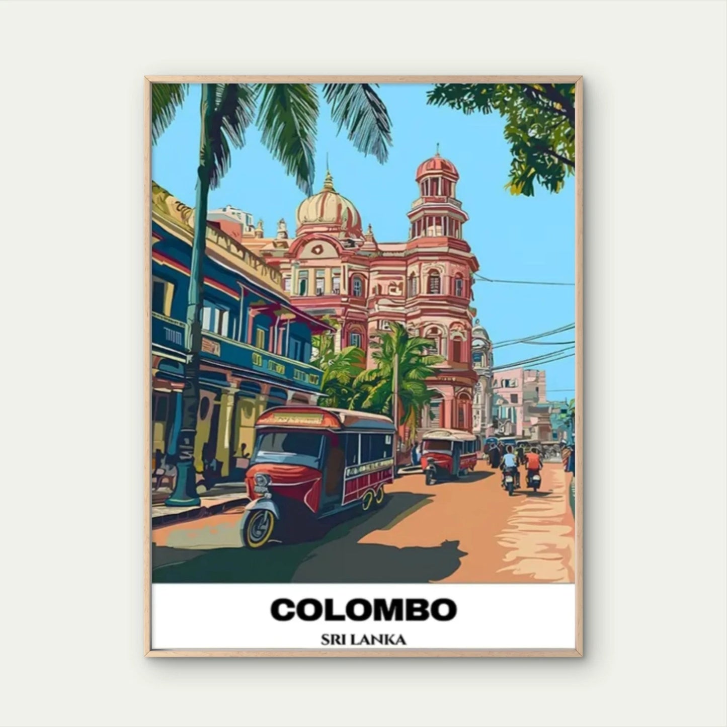 Vintage Sri Lankan Colombo Cityscape Tropical Travel Poster Print Wall Art