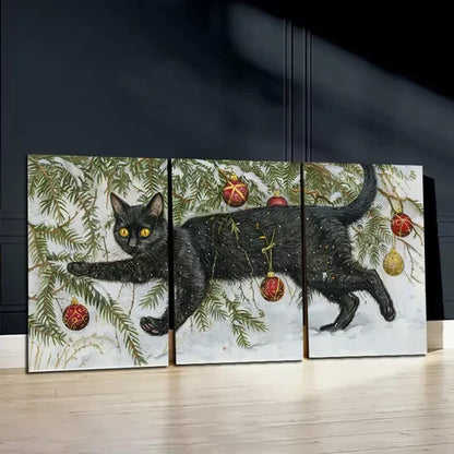3pcs Charming Black Cat Canvas Framed 60x90cm - High Quality Print 100% Australian Made Wall Canvas Ready to Hang