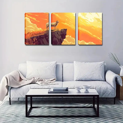 3pcs Sheep on Cliff, Wall Art Set Canvas Framed 60x90cm - High Quality Print 100% Australian Made Wall Canvas Ready to Hang