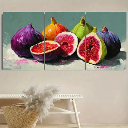 3pcs Still Life Fig Fruit Print Kitchen Art Wall Art Set Canvas Framed 50x70cm - High Quality Print 100% Australian Made Wall Canvas Ready to Hang