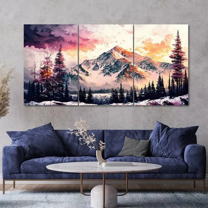 3 Piece Abstract Snow Mountain Forest Painting Style Art Canvas Framed 60x90cm - High Quality Print 100% Australian Made Wall Canvas Ready to Hang