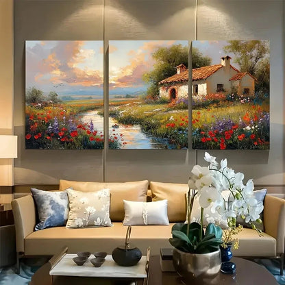 3pcs Impressionist Countryside Flower Garden Metal Print Ready to Hang Art