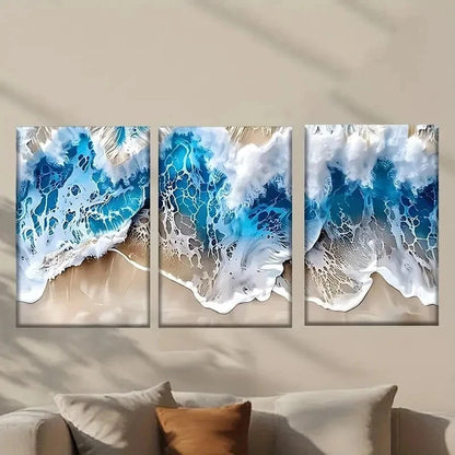 3pcs Waves Crashing on The Beach Wall Art Set Canvas Framed 40x60cm - High Quality Print 100% Australian Made Wall Canvas Ready to Hang