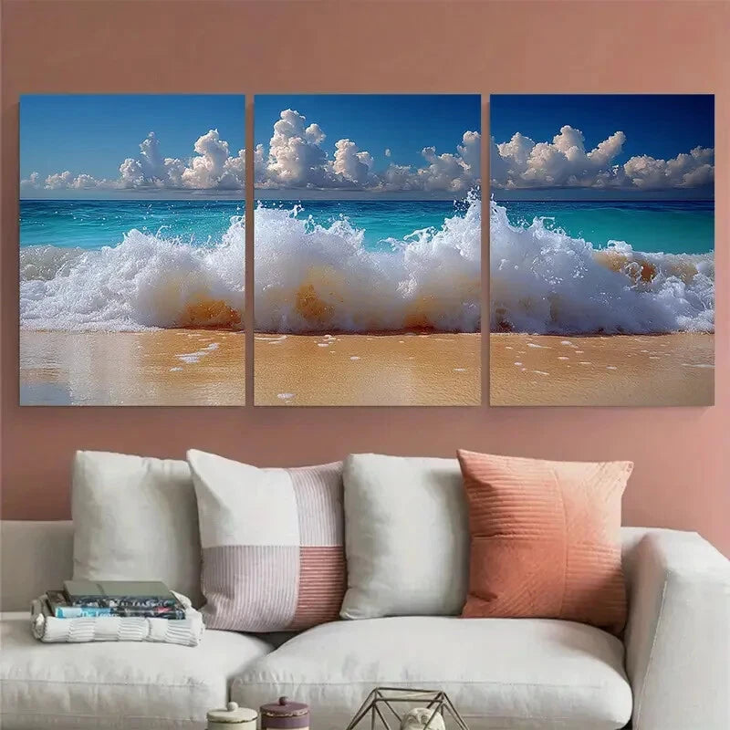 3pcs Frothing Sea Foam Seashore Australia Seascape Metal Print Ready to Hang Art