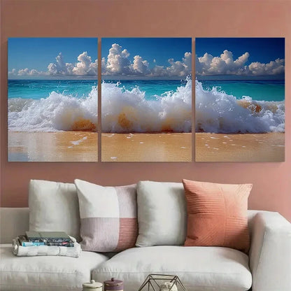 3pcs Frothing Sea Foam Seashore Australia Seascape Metal Print Ready to Hang Art