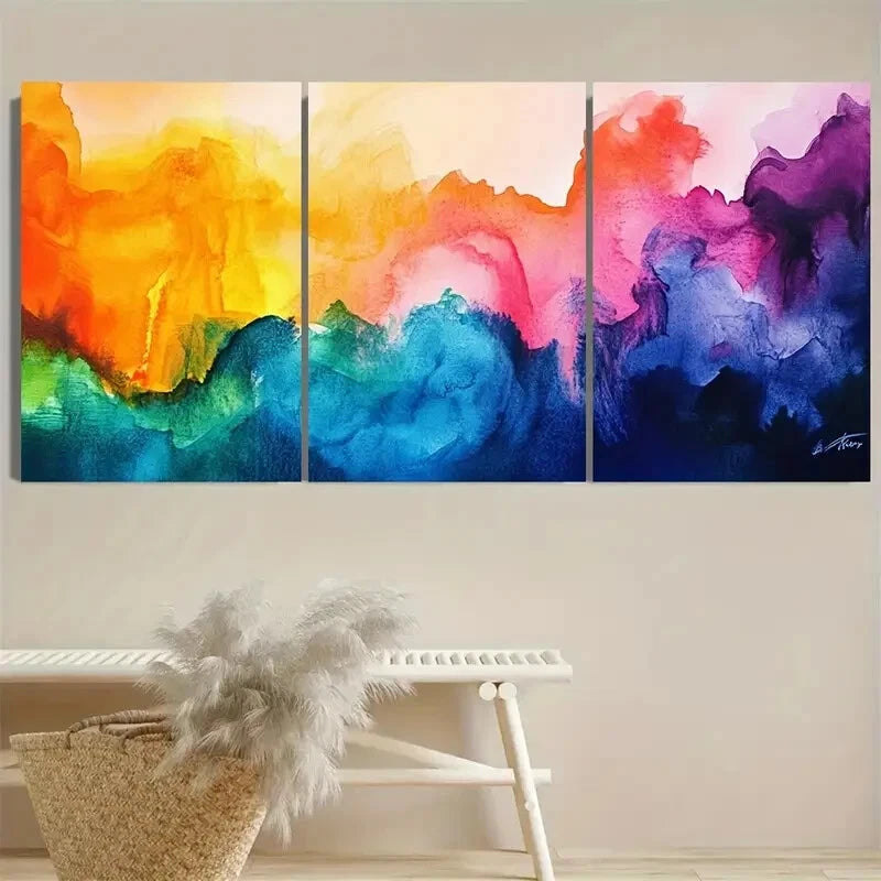 3pcs Vibrant Color Abstract Illustration Metal Print Ready to Hang Art