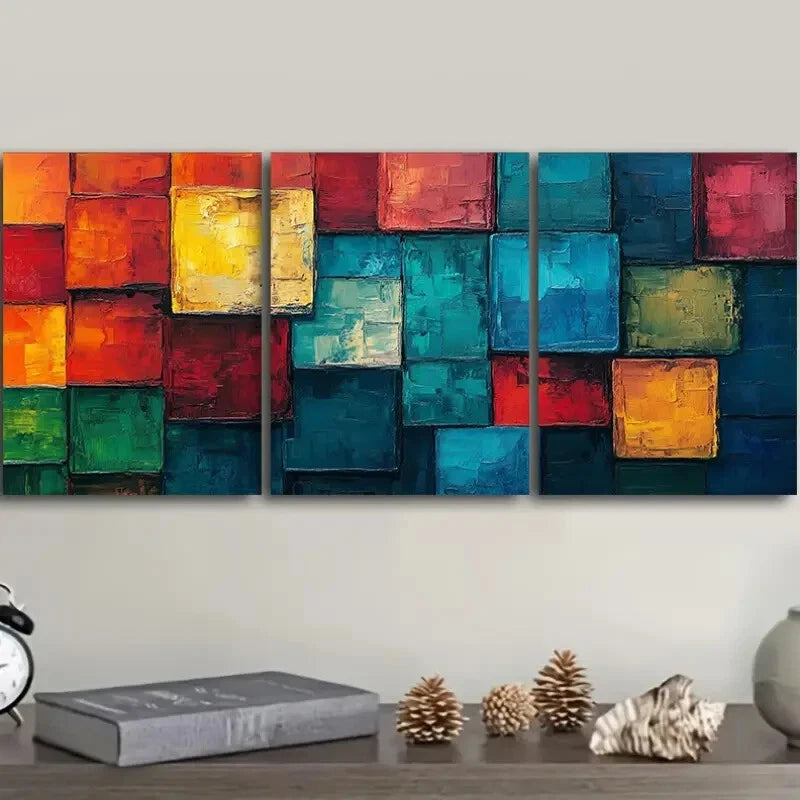 3pcs Color Cube Wall Art Painting Metal Print Ready to Hang Art