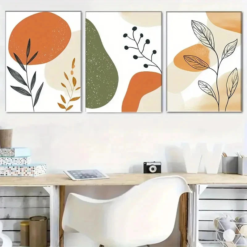 3pcs Geometric and Plant Art Set Print Metal Print Ready to Hang Art