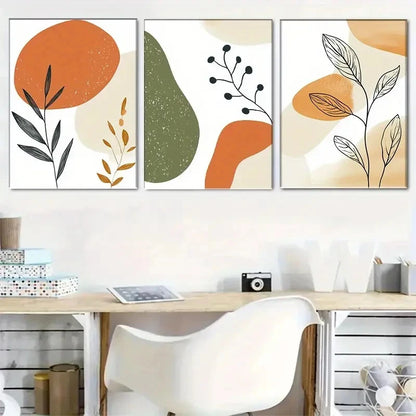 3pcs Geometric and Plant Art Set Print Metal Print Ready to Hang Art