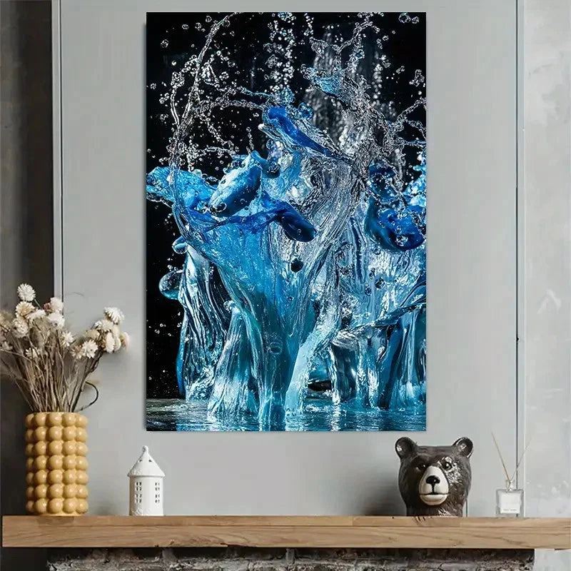 Blue Water Splash Abstract Poster 40x60cm Metal Print Ready to Hang
