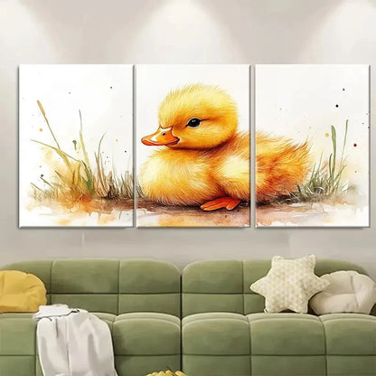 3pcs Duckling Wall Art Print Fuzzy Yellow RT Wall Art Set Canvas Framed 60x90cm - High Quality Print 100% Australian Made Wall Canvas Ready to Hang