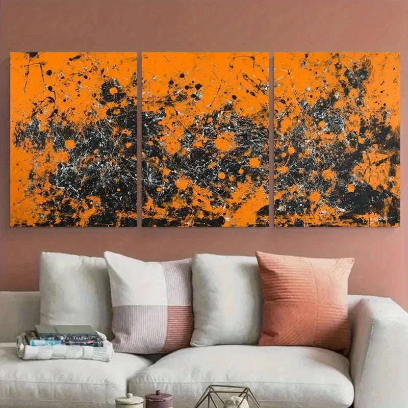 3pcs Jackson Pollock Abstract Painting Design Wall Art Set Canvas Framed 60x90cm - High Quality Print 100% Australian Made Wall Canvas Ready to Hang