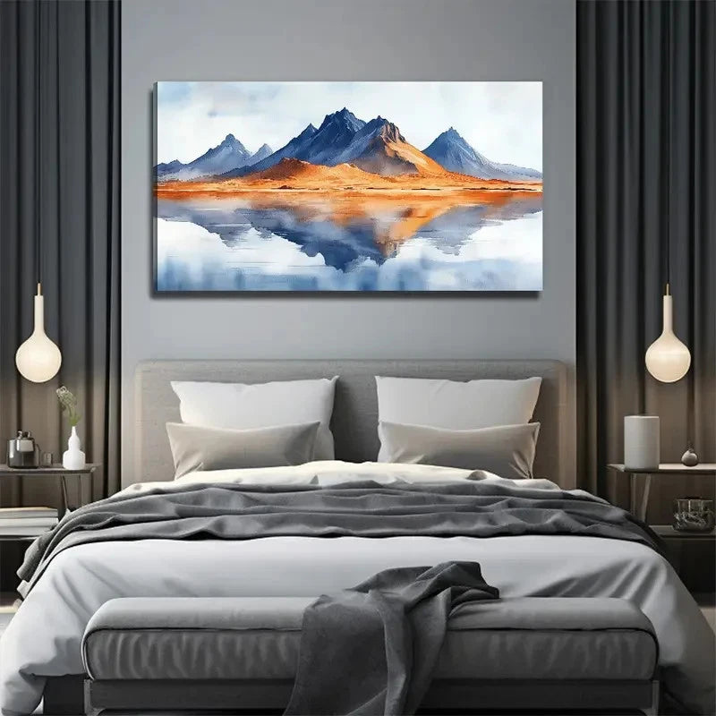 Modern Minimalist Mountain Wall Art Canvas Office Home Room Framed 120x60cm